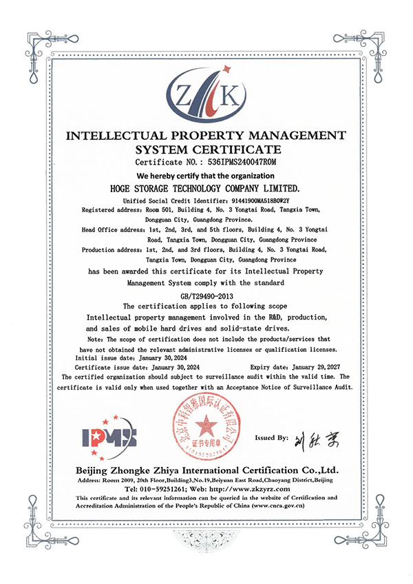 Certificate of Intellectual Property Management System