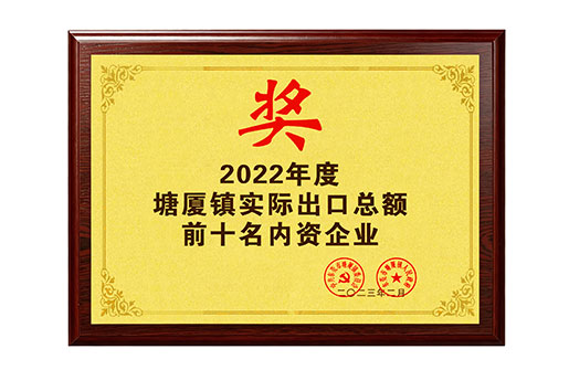 Top 10 Domestic Enterprises in Total Actual Exports, Tangxia Town 2022